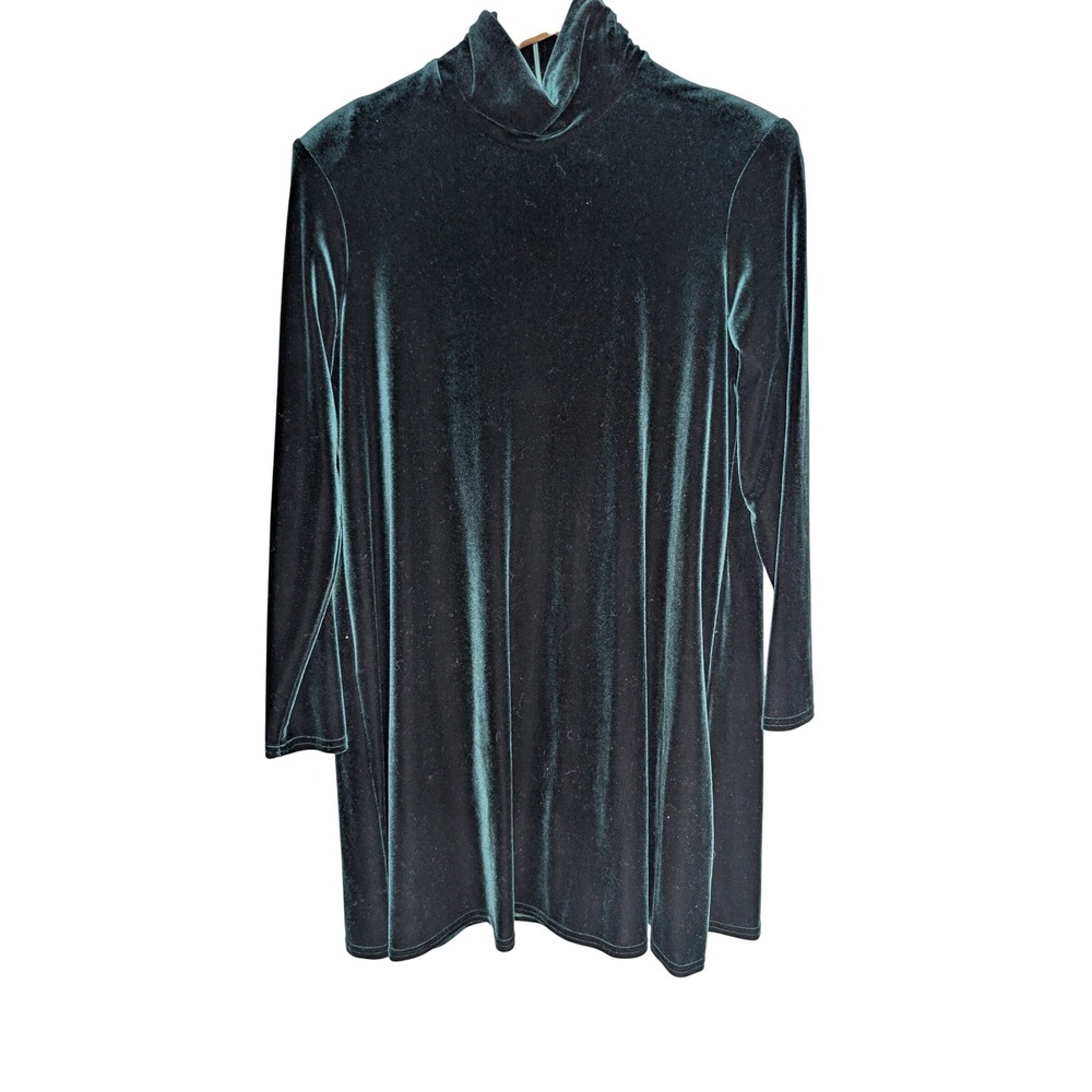 Wayne Diamond Vtg 90s Velvet Mock Neck Mini Dress Womens L Emerald Green Holiday
